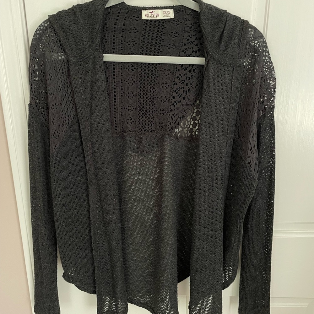 Lace back, hooded cardigan